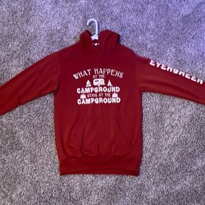 orangish red sweatshirt. size small. non smoking house. brand MV Sports.